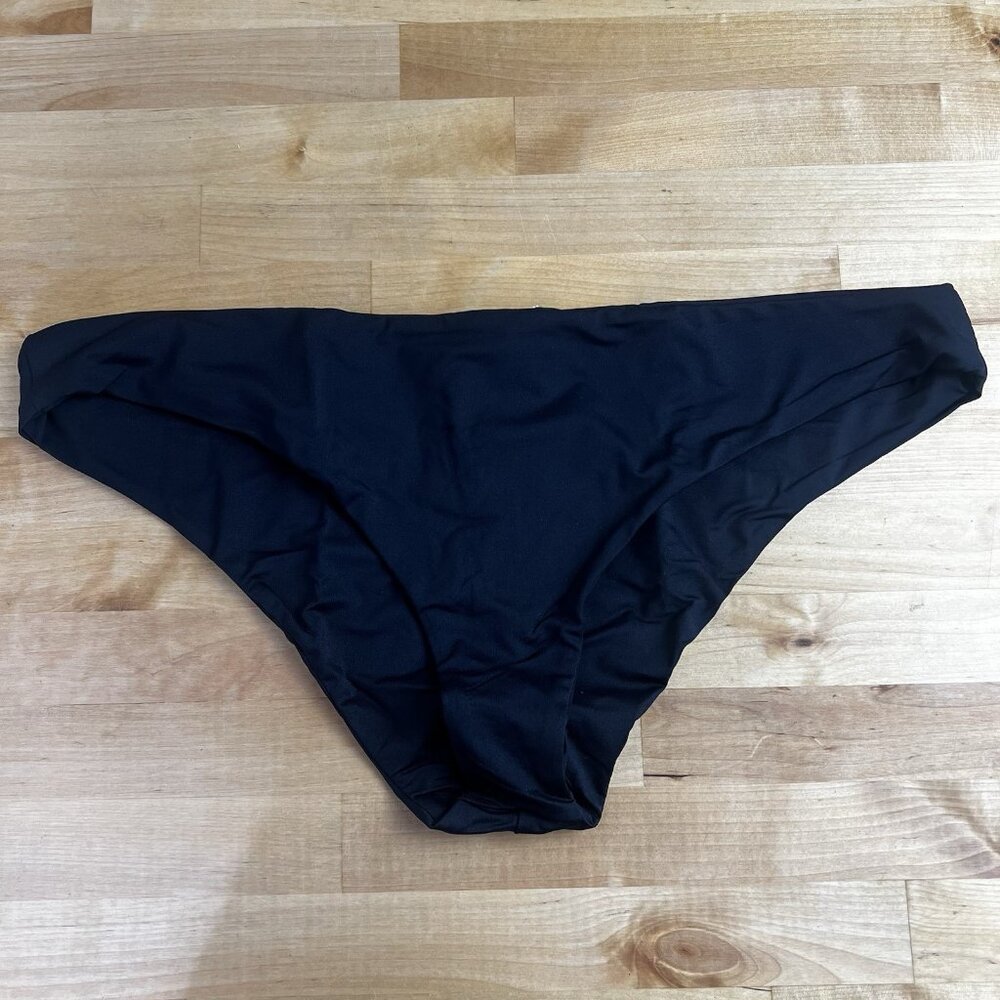 PRANA Bikini Bottoms Gemma REVERSIBLE All Black Cheeky Swimwear Size Large NWT‎